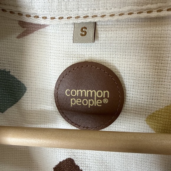 NEW Common People‎ Button Front Shirt Men's S Ecru Muted Textured Short Sleeve - Picture 4 of 6
